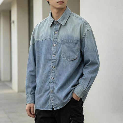 ABLEJEANS牛仔衬衫情侣绣花衬衣