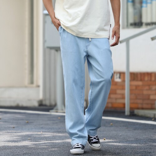 RE天丝牛仔裤松紧腰男直筒裤春夏