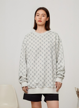 ABLE JEANS女士水洗AB字母提花圆领卫衣春秋冬宽松密织套头上衣潮