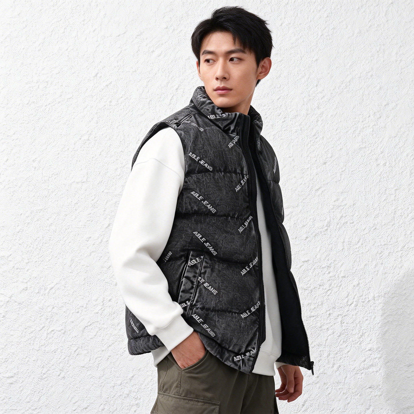 重工洗水加厚牛仔棉背心ABLE JEANS男冬季外套潮流棉马甲复古上衣,男装,常规马甲,淘宝优惠券,粉丝福利购,淘宝优惠卷