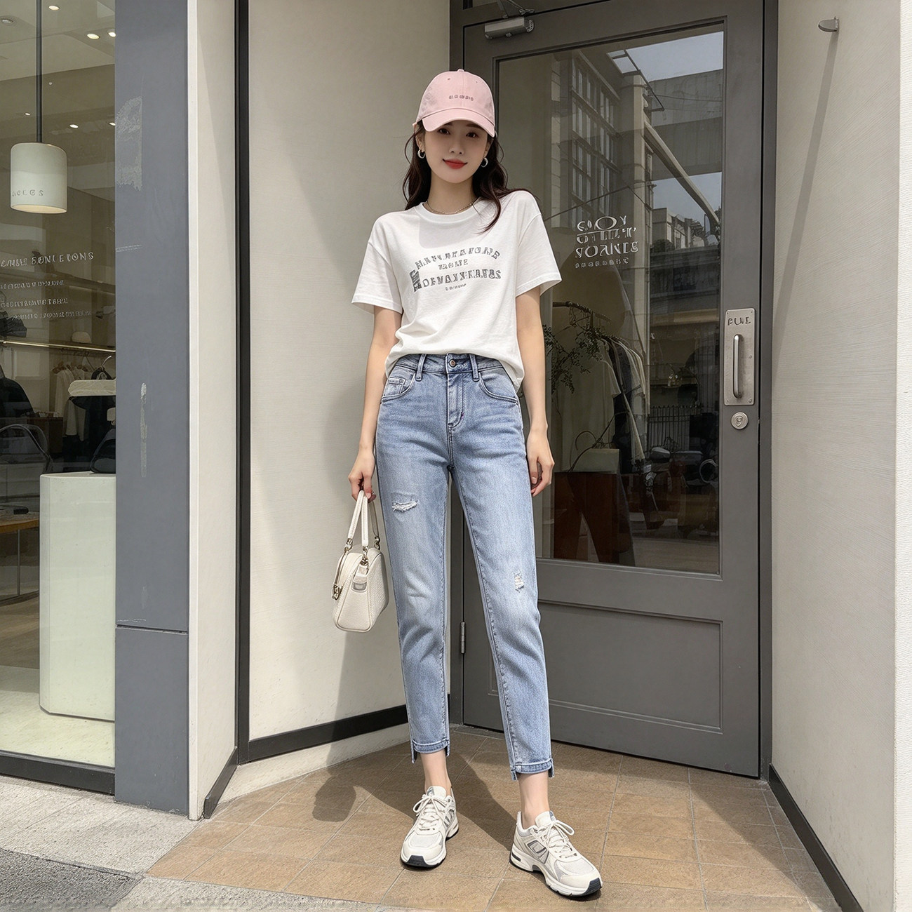 【弹力舒适】牛仔裤女浅色弹力紧身小脚提臀铅笔裤春夏九分打底裤