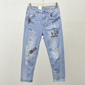 特价 宽松女牛仔裤 清仓ABLE JEANS女破洞印花立体男朋友锥形九分裤