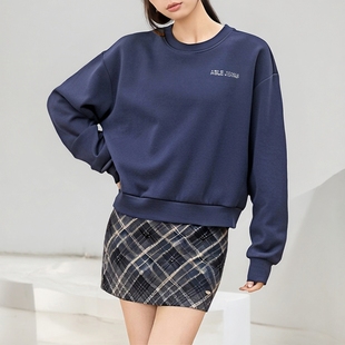 超赞ABLE 纯色显腿长空气棉卫衣 JEANS女卫衣秋冬短上衣圆领宽松版