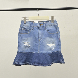 JEANS半身裙女士夏破洞休闲牛仔裙 牛仔荷叶边短裙福利裙子ABLE