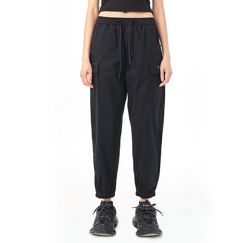 春夏ablejeans中性款休闲裤松紧腰多口袋工装裤显瘦阔脚裤中腰裤