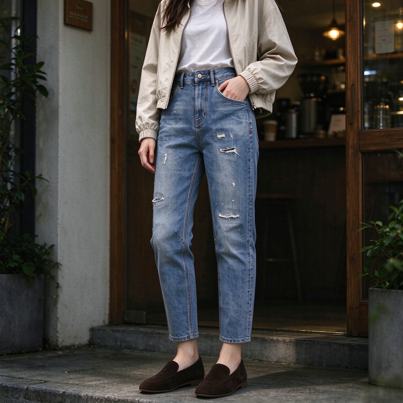 ABLEJEANS高腰牛仔裤锥形裤女裤