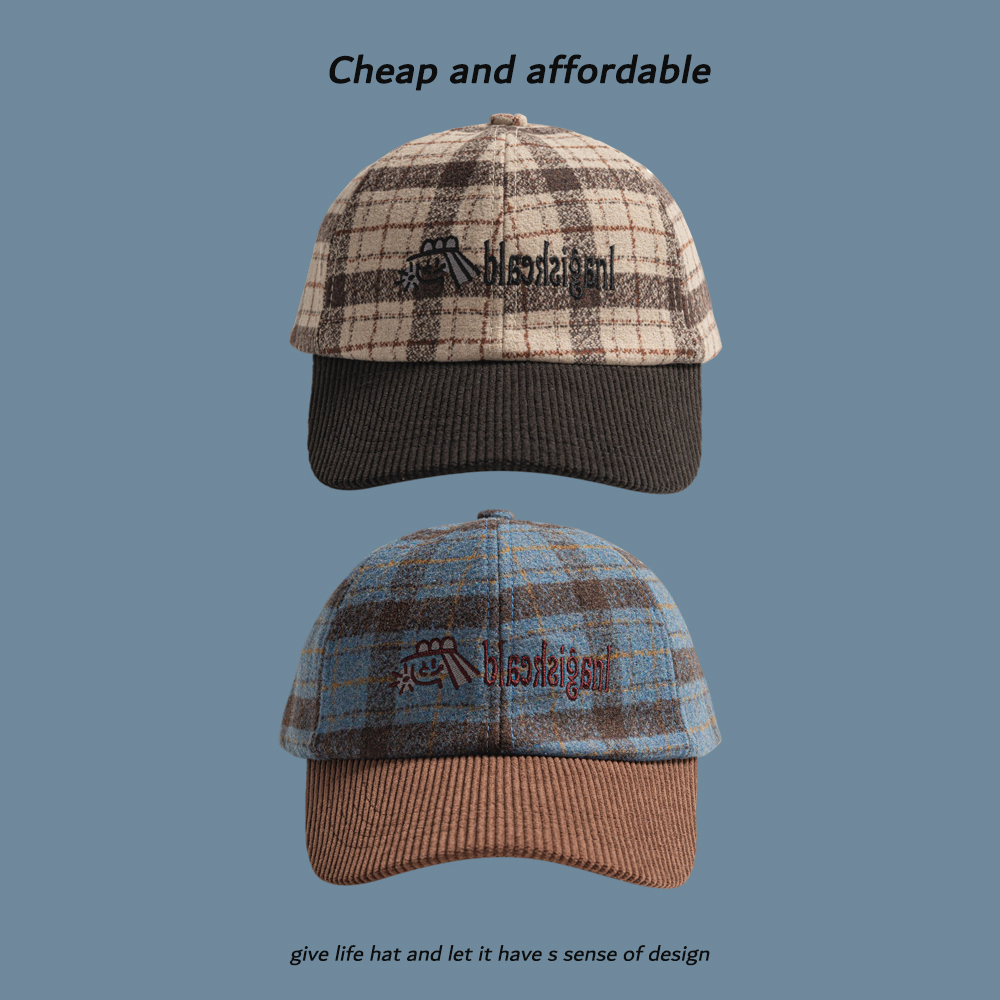 秋冬棒球帽女韩版显脸小格纹撞色