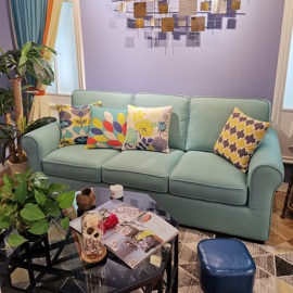 美式田园小户型三人位组合布艺沙发地中海宜家风格客厅简约轻奢图片