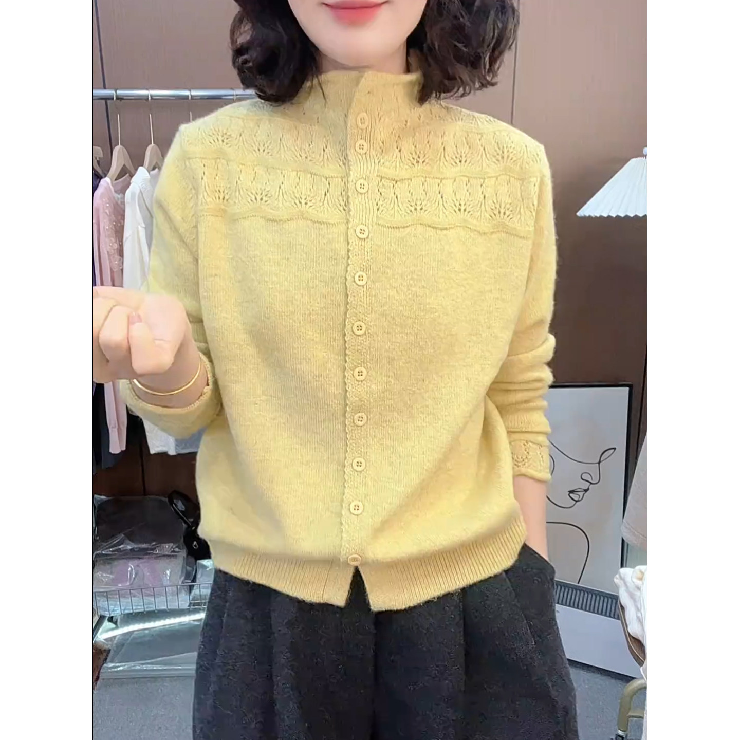 半高领针织衫女2025秋冬新款高领钩花镂空羊毛宽松显瘦毛衣打底衫,女装/女士精品,大码内搭,淘宝优惠券,粉丝福利购,淘宝优惠卷