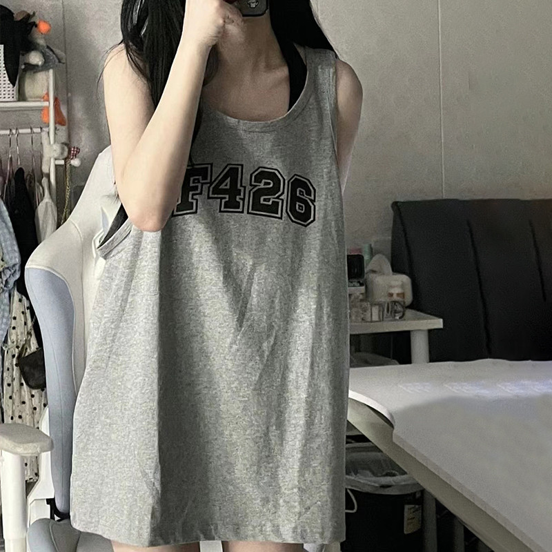 夏季纯棉睡衣女款学生纯欲风家居服宽松无袖背心性感睡裙中长款潮