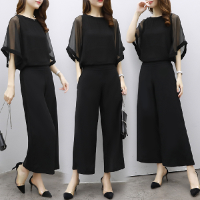 Large size women's fat summer dress new style elegant and fashionable two piece wide leg pants suit