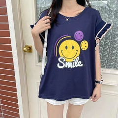 夏裝純棉圓領寬鬆動漫字母T恤