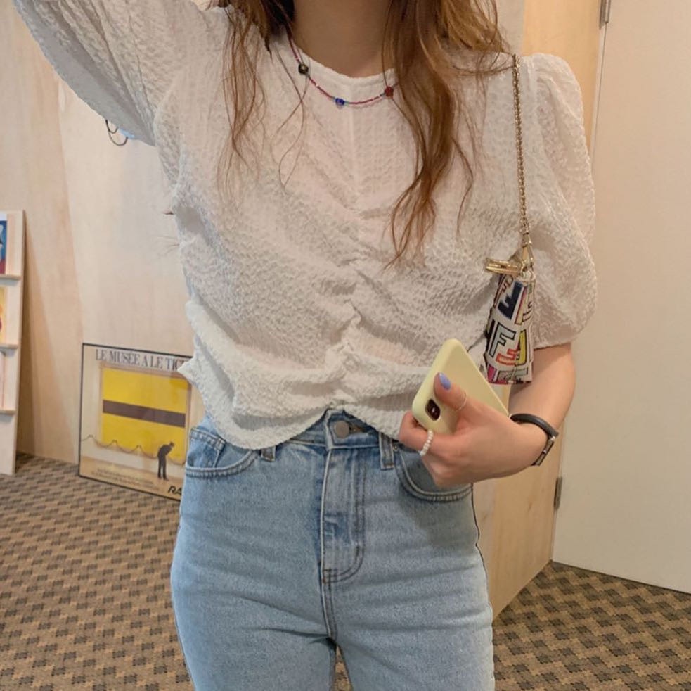 簡約時尚風格褶皺設計上衣女
