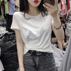 Official summer new shiny short sleeve t-shirt female student trend