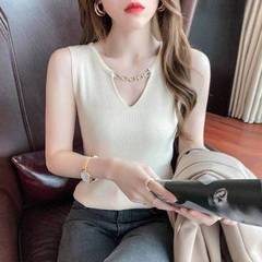 Summer new fashion, foreign style, slim design, chain collar knitwear top temperament, sleeveless vest