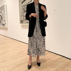 Retro French temperament fashionable Leopard Print Long Tie Waist Long Sleeve Dress