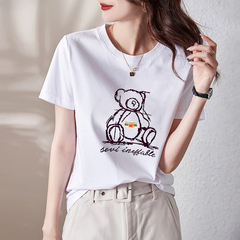 Short sleeve T-shirt printed with cartoon letters on back neck of ice porcelain cotton bag