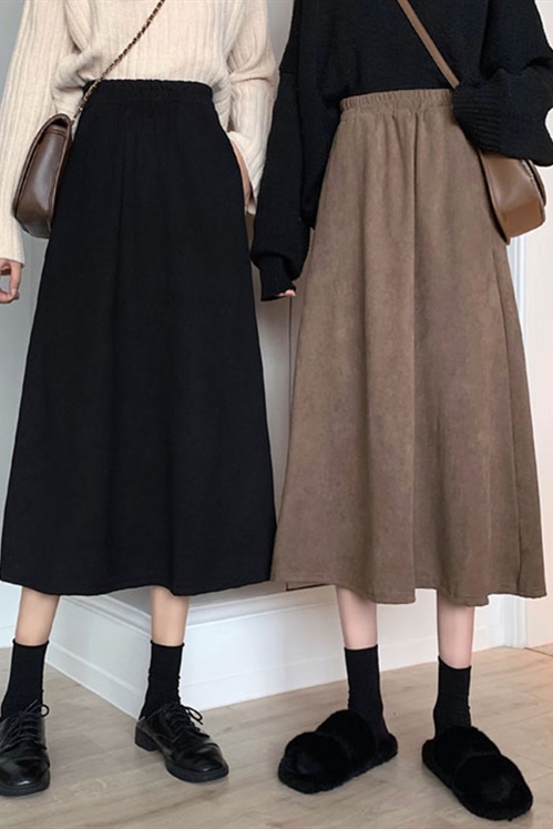 Fat size women's dress autumn and winter new skirt medium length skirt women's high waist cover cross show thin word skirt