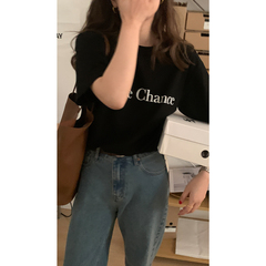 向自製字母印花短袖恤女早春新款寬鬆簡約圓領套頭打底衫