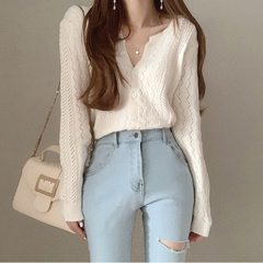 Korean early spring new soft waxy hollow pattern long sleeve cardigan sweater