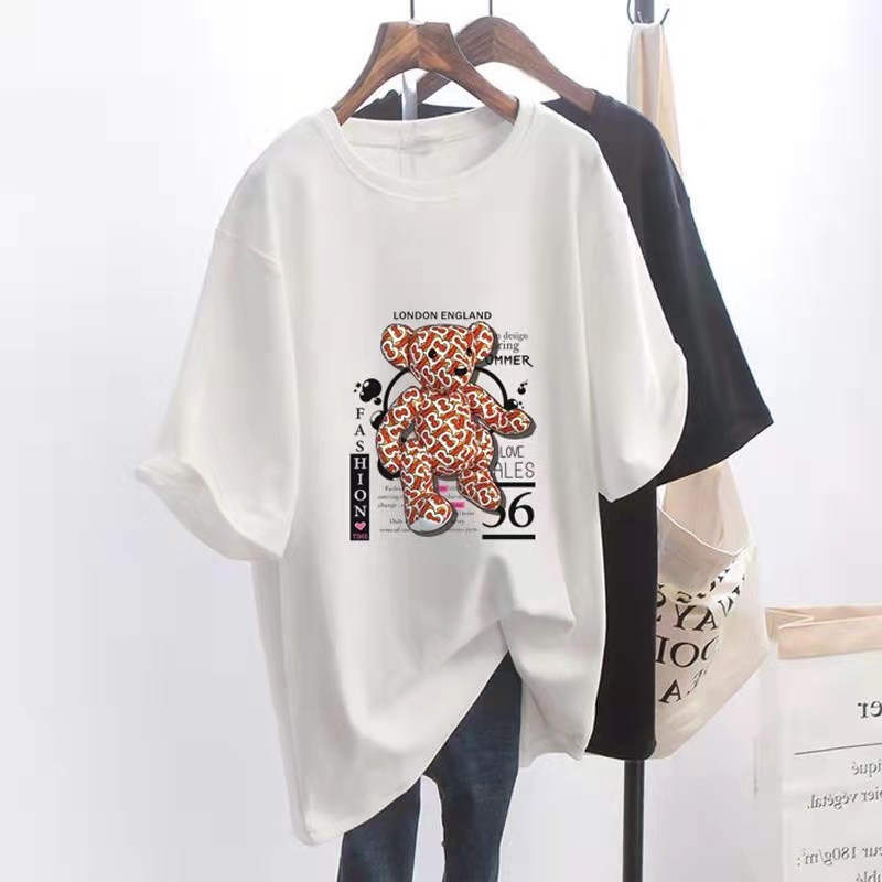 Summer new white Long Sleeve T-Shirt women's large loose cotton medium length top
