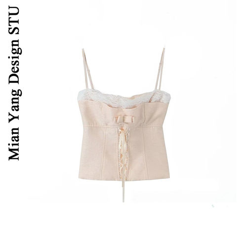 吊带蕾丝拼接纯欲绑带小背心