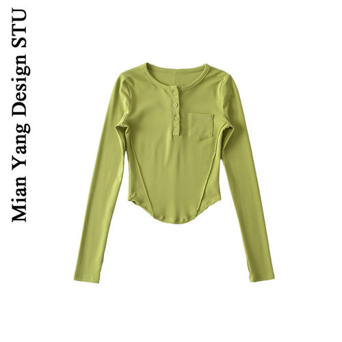 长袖美式甜辣薄T恤修身显瘦棉女