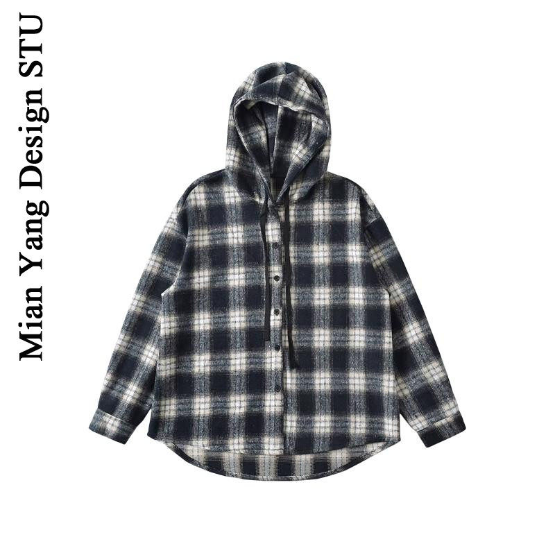 棉洋美式男友风宽松慵懒格子衬衫外套热巴款加厚抽绳连帽显瘦帽衫,女装/女士精品,短外套,淘宝优惠券,粉丝福利购,淘宝优惠卷