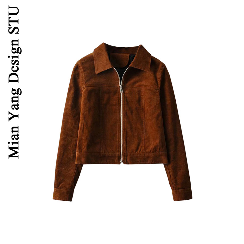 休闲灯芯绒小外套复古拉链港风