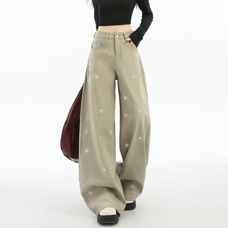 美式爆闪烫钻阔腿牛仔裤女2026春季新款宽松显瘦梨型身材弯刀裤子,女装/女士精品,牛仔裤,淘宝优惠券,粉丝福利购,淘宝优惠卷