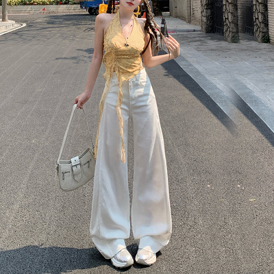 白色三防莱赛尔牛仔裤女2026新款夏季薄款宽松直筒垂感冰丝阔腿裤