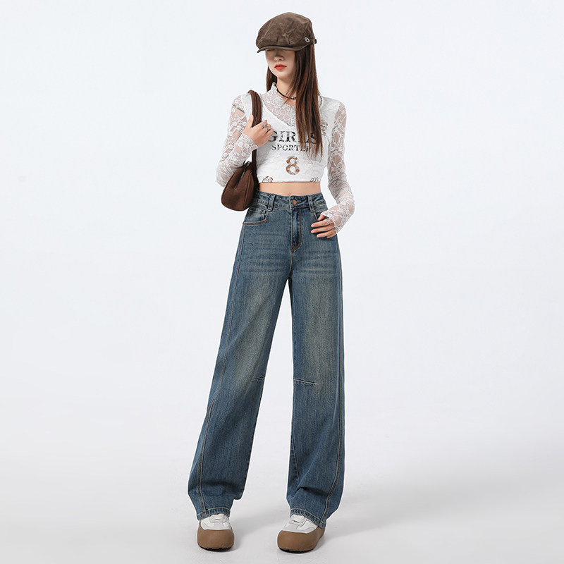 弯刀牛仔长裤舒适百搭2025年春季新款遮肉百搭高腰窄版阔腿裤长裤,女装/女士精品,牛仔裤,淘宝优惠券,粉丝福利购,淘宝优惠卷