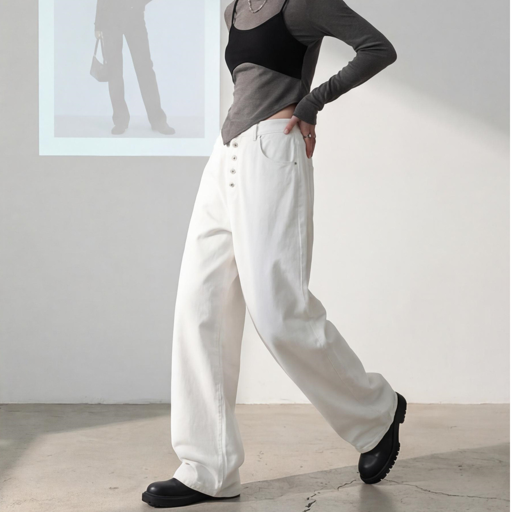 美式高街多扣门襟纯棉垂感弯刀牛仔裤女春季新款宽松阔腿潮牌长裤,女装/女士精品,牛仔裤,淘宝优惠券,粉丝福利购,淘宝优惠卷