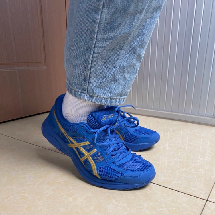 亚瑟士ASICS Gel-Contend 4 织物合成革减震耐磨低帮跑步鞋蓝金色