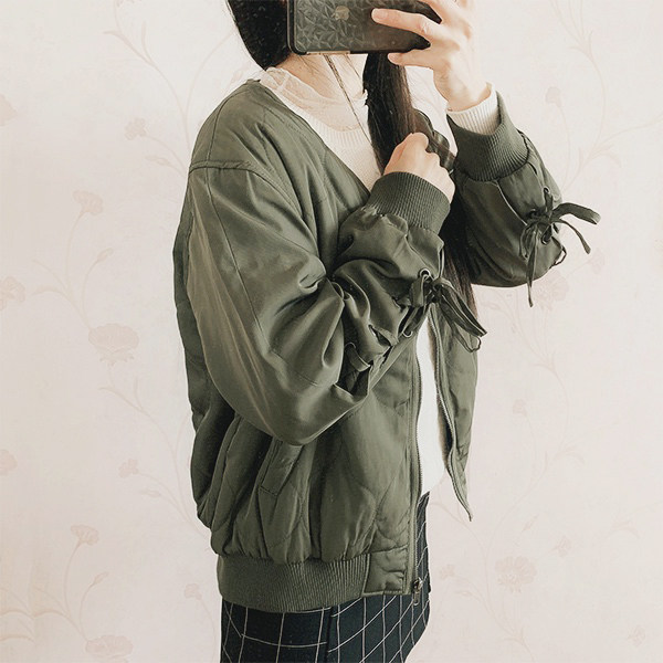 日单绑带设计蝴蝶结夹克衫飞行服