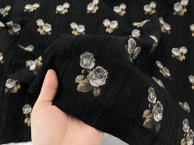 亲肤廓形感 黑底复古棕色花朵提花面料连衣裙旗袍汉服半身裙布料
