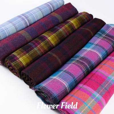 进口 彩色撞色格子羊毛呢毛料面料冬天做大衣西装裤子服装布料DIY