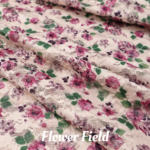 亲肤弹力微透 粉色小碎花印花蕾丝网布面料衬衣上衣开衫裙子布料