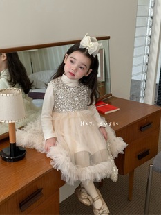 susie25新女童亮片天鹅绒亮片连衣裙洋气背心裙韩版蛋糕裙7219