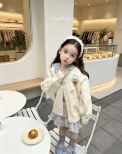Idolnn春秋儿童套装女童韩版洋气时髦毛衣外套裙子童装8762/8578