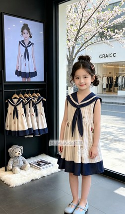 NC2026夏女童条纹背心裙套装女童条纹背心裙洋气公主风背心裙114
