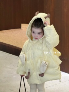 Opolala女童25秋冬新甜美可爱小蜜蜂连帽羽绒服儿童保暖外套7152