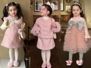 Susie25新款 洋气公主裙拜年服7380 女童小香风毛呢外套半身裙套装