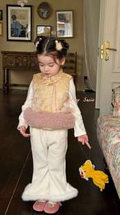 苏西25秋冬女童新中式国风马甲背心套装加绒加厚保暖上衣裤子7321