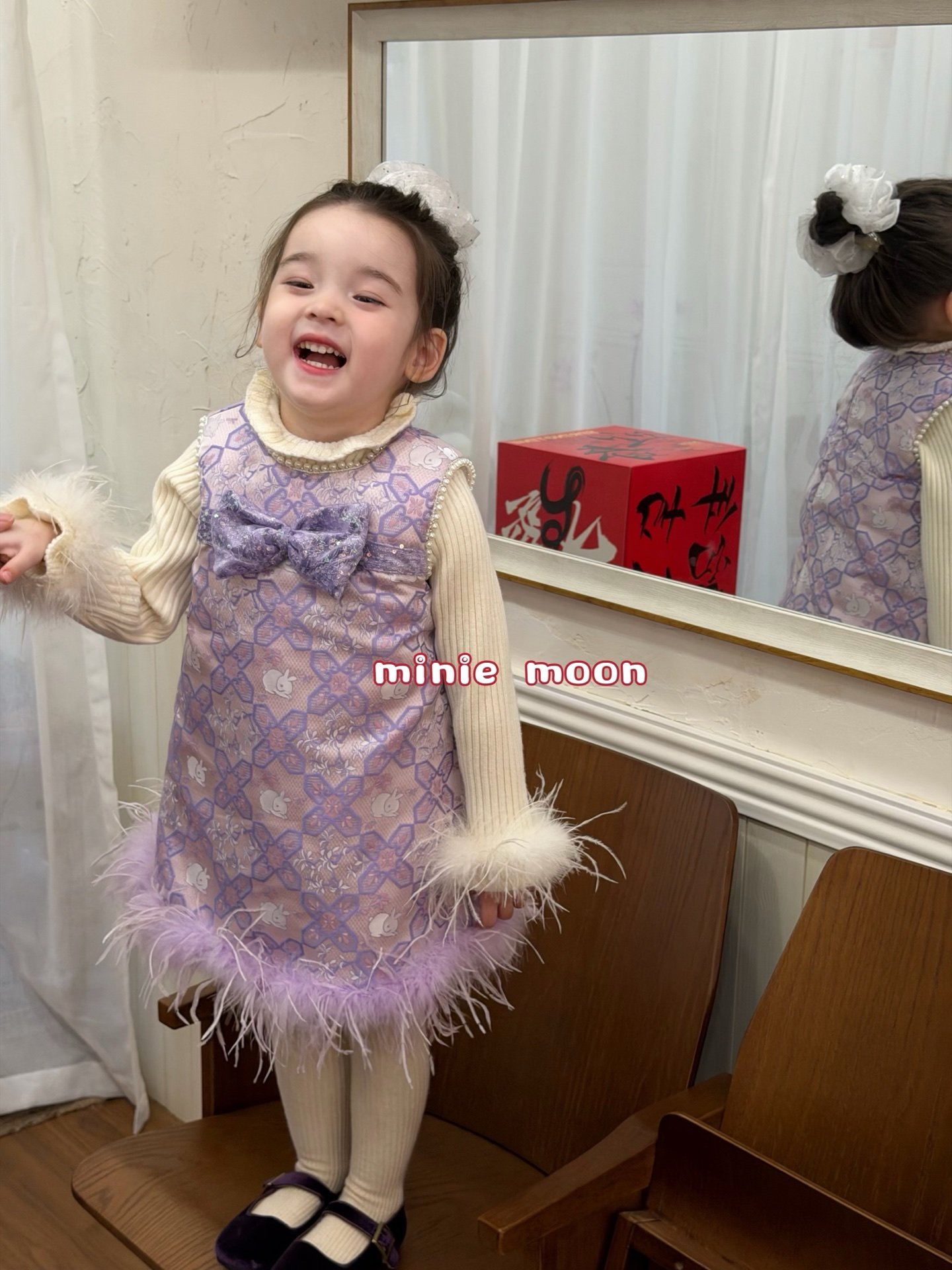 小月亮2026新款女童新中式国风盘扣加绒古风马甲背心裙连衣裙