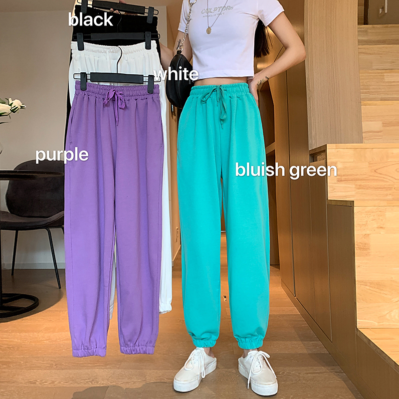 Real shot new casual pants women's Harem Pants high waist loose simple solid color wide leg sports pants student pants