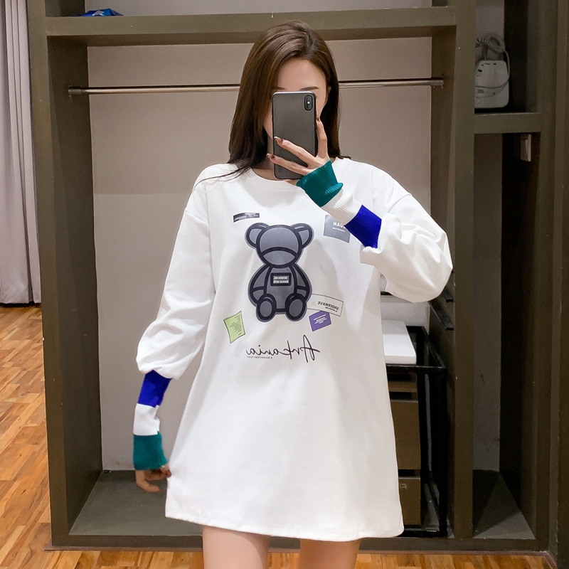 Real shot cotton Pullover bottom shirt for women's versatile spring new Korean loose long sleeve T-shirt