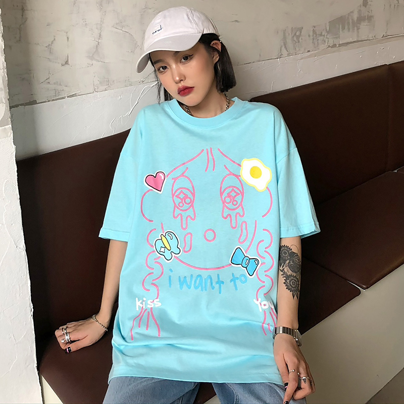 Real shot cotton short sleeve T-shirt women's summer 2021 new Korean round neck student top large women's wear