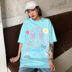 Real shot cotton short sleeve T-shirt women's summer 2021 new Korean round neck student top large women's wear