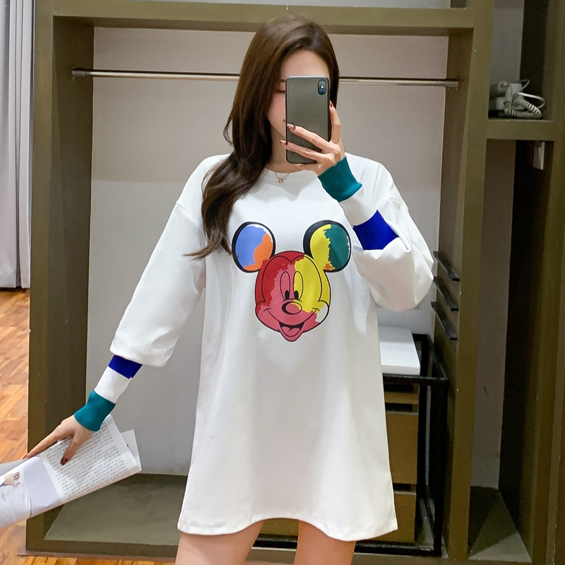 Real shot cotton Pullover bottom shirt for women's versatile spring new Korean loose long sleeve T-shirt